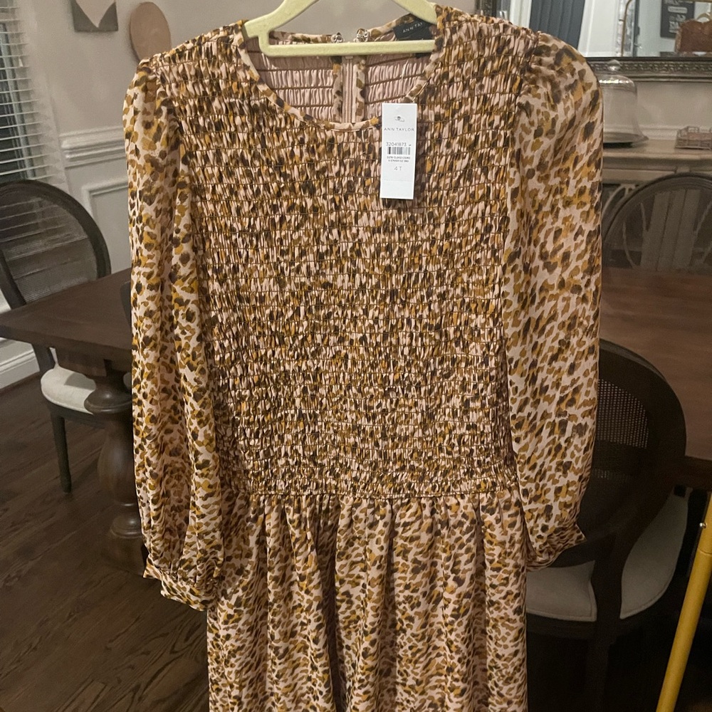 Ann Taylor Leopard Smocked Midi Dress